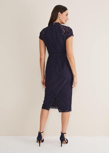 Phase Eight Aurora Lace Dress Navy Australia | VH3817025